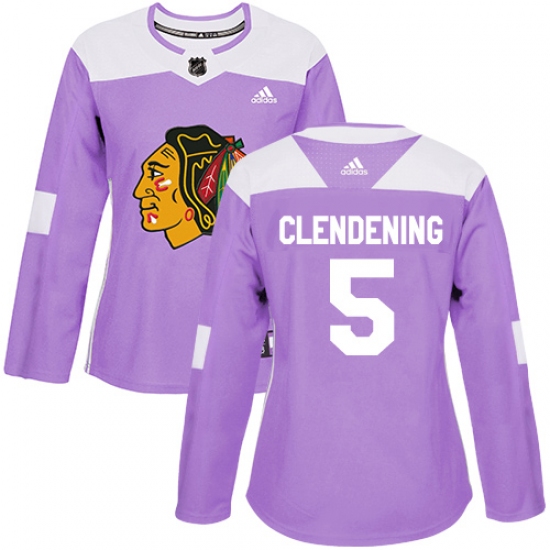 Women's Adidas Chicago Blackhawks #5 Adam Clendening Authentic Purple Fights Cancer Practice NHL Jersey - Ujersey