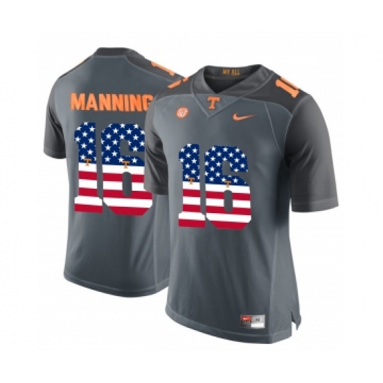 Tennessee Volunteers 16 Peyton Manning Gray USA Flag College Football Jersey - Ujersey