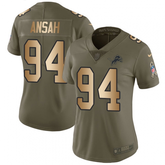 Women's Nike Detroit Lions #94 Ziggy Ansah Limited Olive/Gold Salute to Service NFL Jersey - Ujersey