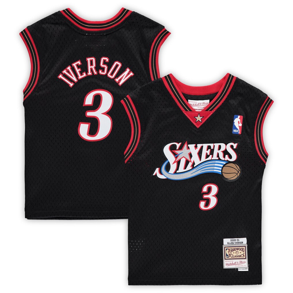 Preschool Philadelphia 76ers Allen Iverson Mitchell & Ness Black 2000-2001 Hardwood Classics Throwback Team Jersey - U-jersey