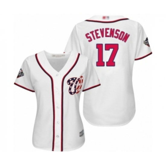 Women's Washington Nationals #17 Andrew Stevenson Authentic White Home Cool Base 2019 World Series Bound Baseball Jersey - Ujersey