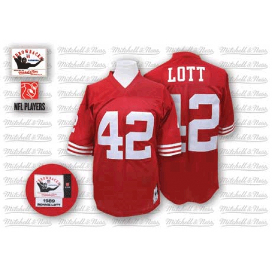 Mitchell and Ness San Francisco 49ers #42 Ronnie Lott Authentic Red Team Color Throwback NFL Jersey - Ujersey