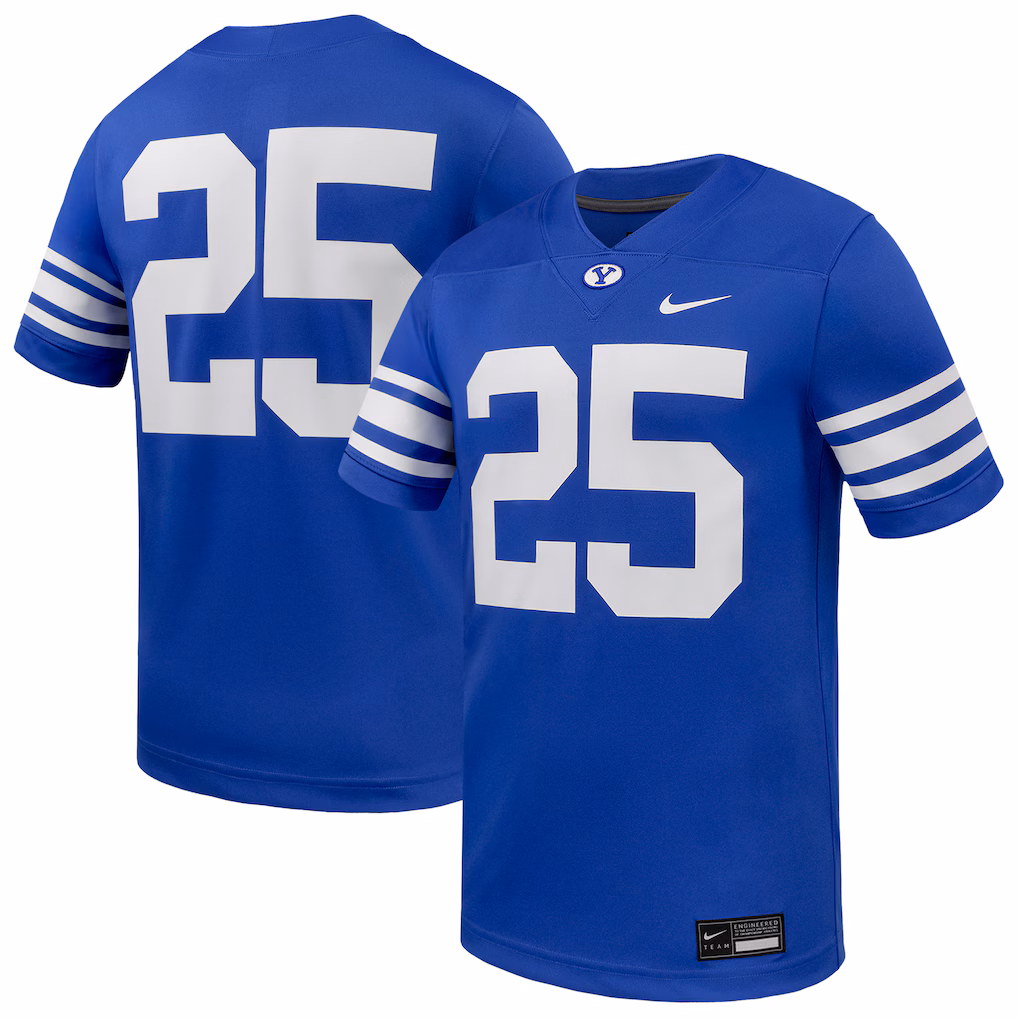 Men's Nike #25 Royal BYU Cougars Game Football Jersey