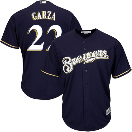 Youth Majestic Milwaukee Brewers #22 Matt Garza Authentic Navy Blue Alternate Cool Base MLB Jersey - Ujersey