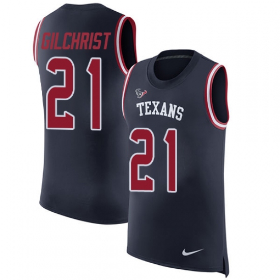 Men's Nike Houston Texans #21 Marcus Gilchrist Navy Blue Rush Player Name & Number Tank Top NFL Jersey - Ujersey