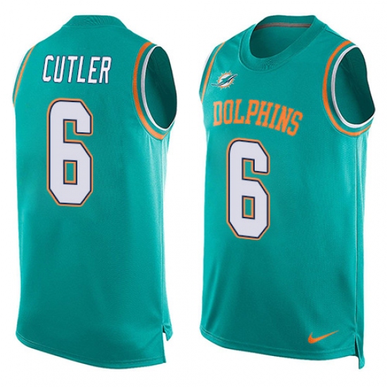 Men's Nike Miami Dolphins #6 Jay Cutler Limited Aqua Green Player Name & Number Tank Top NFL Jersey - Ujersey