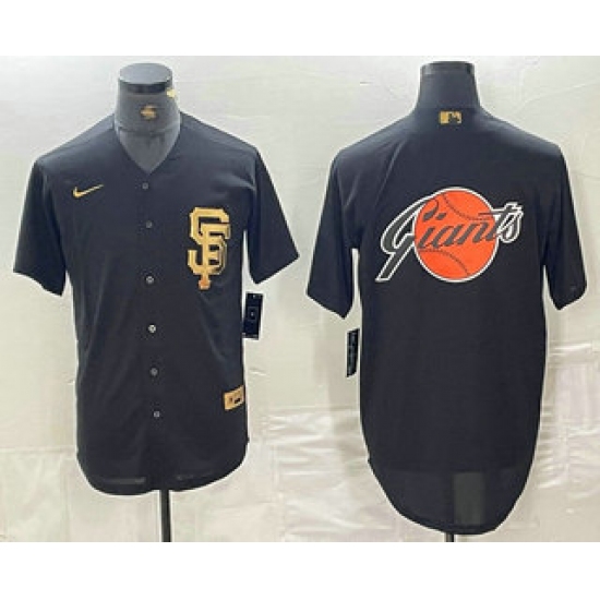 Men's San Francisco Giants Team Big Logo Black Gold Cool Base Stitched Baseball Jerseys - Ujersey