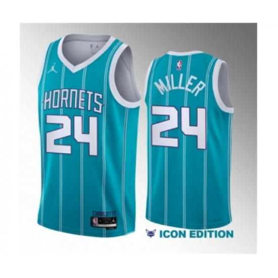 Men's Charlotte Hornets #24 Brandon Miller Teal 2023 Draft Icon Edition Stitched Basketball Jersey - Ujersey