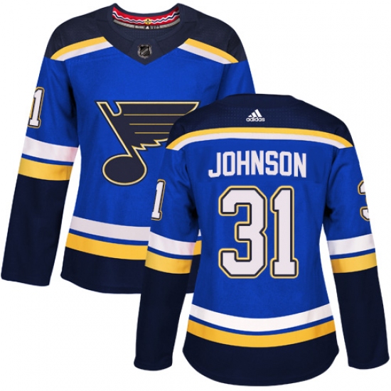 Women's Adidas St. Louis Blues #31 Chad Johnson Authentic Royal Blue Home NHL Jersey - Ujersey