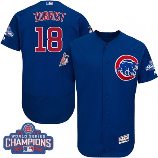 Men's Majestic Chicago Cubs #18 Ben Zobrist Royal Blue 2016 World Series Champions Flexbase Authentic Collection MLB Jersey - Ujersey