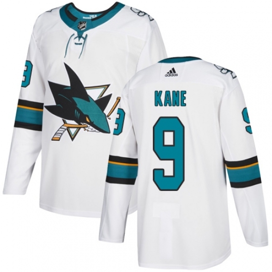Men's Adidas San Jose Sharks #9 Evander Kane Authentic White Away NHL Jersey - Ujersey