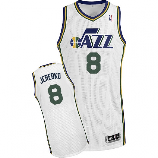 Men's Adidas Utah Jazz #8 Jonas Jerebko Authentic White Home NBA Jersey - Ujersey