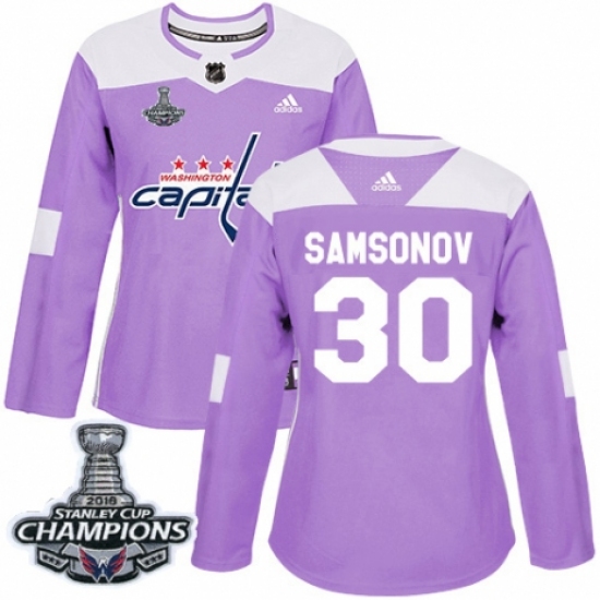 Women's Adidas Washington Capitals #30 Ilya Samsonov Authentic Purple Fights Cancer Practice 2018 Stanley Cup Final Champions NHL Jersey - Ujersey