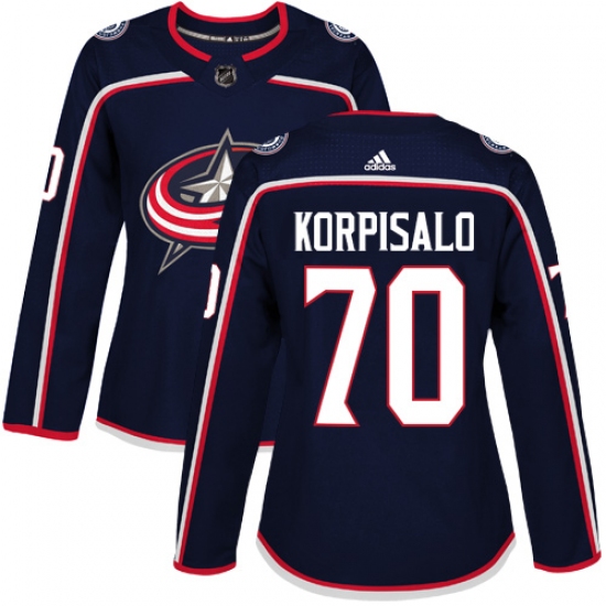 Women's Adidas Columbus Blue Jackets #70 Joonas Korpisalo Premier Navy Blue Home NHL Jersey - Ujersey