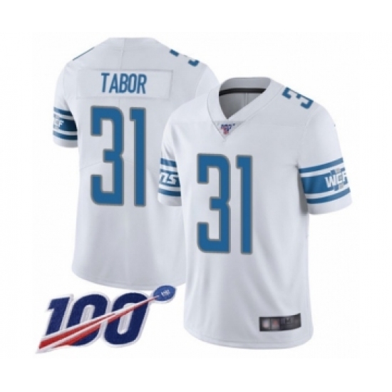 Men's Detroit Lions #31 Teez Tabor White Vapor Untouchable Limited Player 100th Season Football Jersey - Ujersey