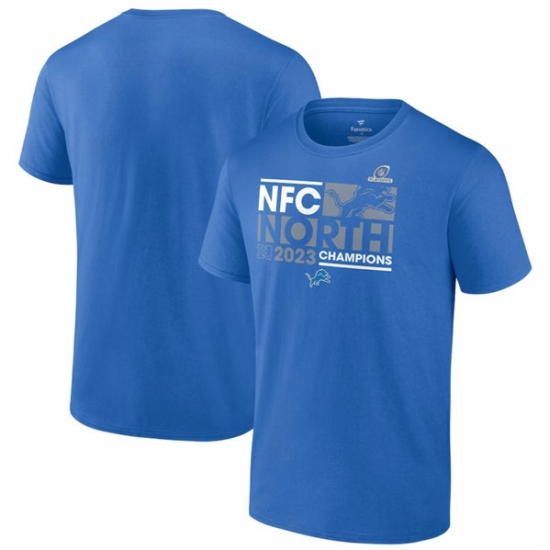 Men's Detroit Lions Blue 2023 NFC North Division Champions Conquer T-Shirt - Ujersey