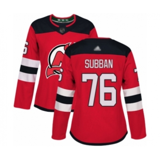 Women's New Jersey Devils #76 P. K. Subban Authentic Red Home Hockey Jersey - Ujersey