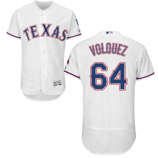 Men's Majestic Texas Rangers #64 Edinson Volquez White Home Flex Base Authentic Collection MLB Jersey - Ujersey