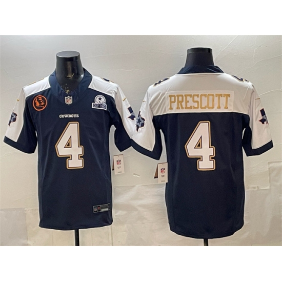 Men's Dallas Cowboys #4 Dak Prescott Navy F.U.S.E. With John Madden & Established In 1960 Thanksgiving Vapor Limited Stitched Football Jersey - Ujersey