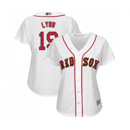Women's Boston Red Sox #19 Fred Lynn Authentic White 2019 Gold Program Cool Base Baseball Jersey - Ujersey