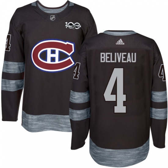 Men's Adidas Montreal Canadiens #4 Jean Beliveau Premier Black 1917-2017 100th Anniversary NHL Jersey - Ujersey