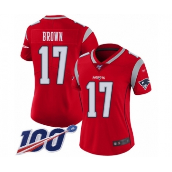 Women's New England Patriots #17 Antonio Brown Limited Red Inverted Legend 100th Season Football Jersey - Ujersey