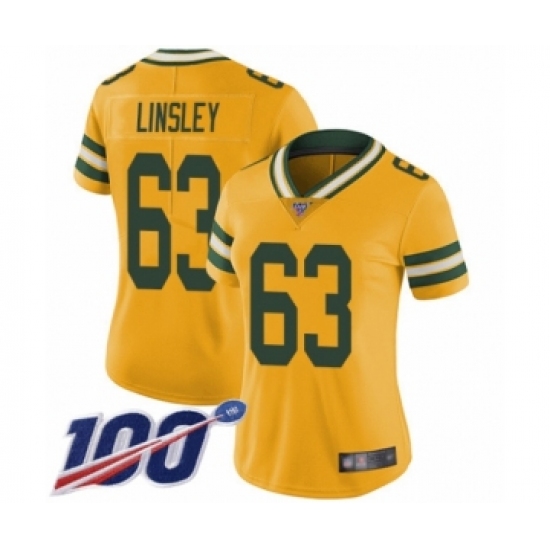 Women's Green Bay Packers #63 Corey Linsley Limited Gold Rush Vapor Untouchable 100th Season Football Jersey - Ujersey