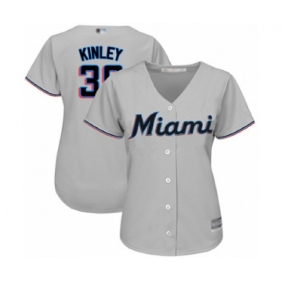 Women's Miami Marlins #39 Tyler Kinley Authentic Grey Road Cool Base Baseball Player Jersey - Ujersey