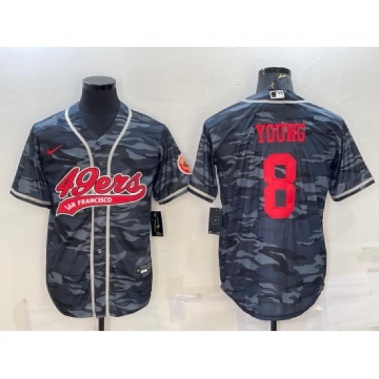 Men's San Francisco 49ers #8 Steve Young Grey Camo With Patch Cool Base Stitched Baseball Jersey - Ujersey