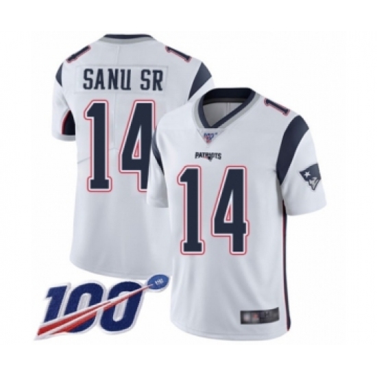 Youth New England Patriots #14 Mohamed Sanu Sr White Vapor Untouchable Limited Player 100th Season Football Jersey - Ujersey