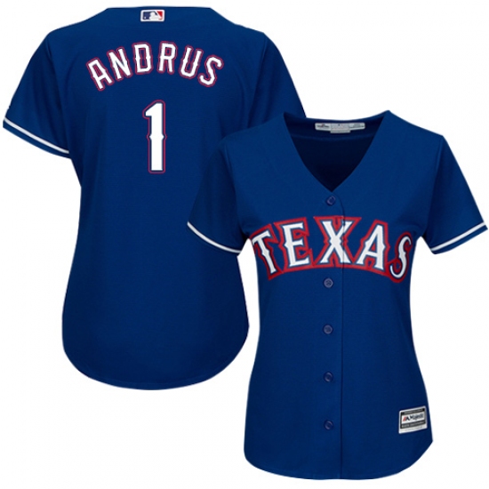 Women's Majestic Texas Rangers #1 Elvis Andrus Replica Royal Blue Alternate 2 Cool Base MLB Jersey