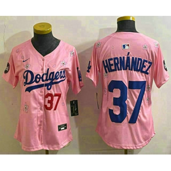 Women's Los Angeles Dodgers #37 Teoscar Hernandez Pink 2025 Tokyo Series Limited Stitched Jersey - Ujersey