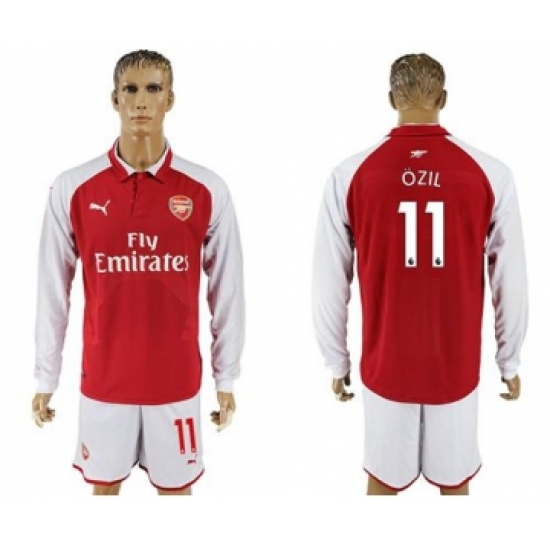 Arsenal #11 Ozil Red Home Long Sleeves Soccer Club Jersey