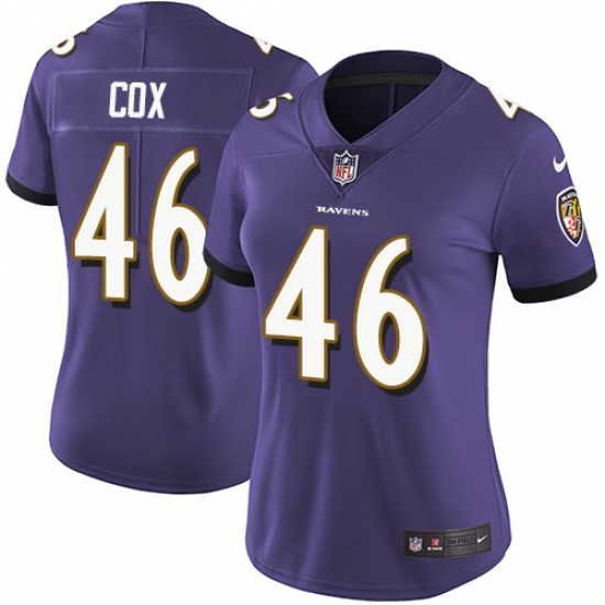 Women's Nike Baltimore Ravens #46 Morgan Cox Purple Team Color Vapor Untouchable Limited Player NFL Jersey - Ujersey