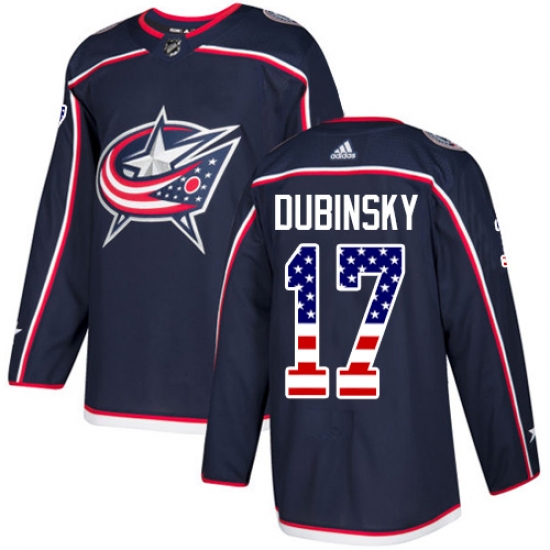 Men's Adidas Columbus Blue Jackets #17 Brandon Dubinsky Authentic Navy Blue USA Flag Fashion NHL Jersey - Ujersey