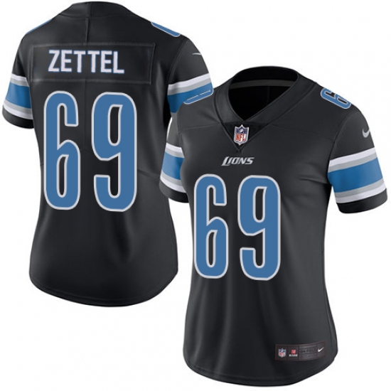 Women's Nike Detroit Lions #69 Anthony Zettel Limited Black Rush Vapor Untouchable NFL Jersey - Ujersey