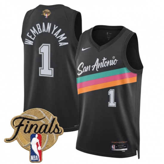 Men's San Antonio Spurs #1 Victor Wembanyama Black 2026 Finals City Edition Stitched Basketball Jersey