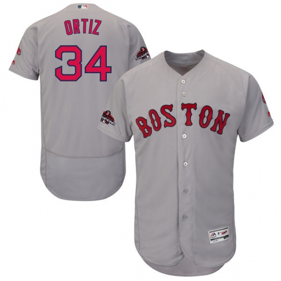 Men's Majestic Boston Red Sox #34 David Ortiz Grey Road Flex Base Authentic Collection 2018 World Series Champions MLB Jersey - Ujersey