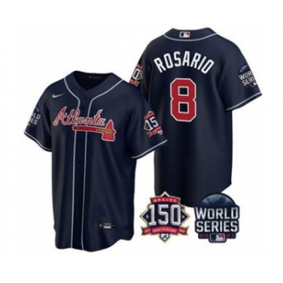 Men's Atlanta Braves #8 Eddie Rosario 2021 Navy World Series With 150th Anniversary Patch Cool Base Stitched Jersey - Ujersey