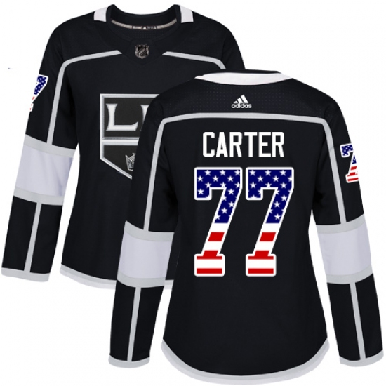 Women's Adidas Los Angeles Kings #77 Jeff Carter Authentic Black USA Flag Fashion NHL Jersey - Ujersey