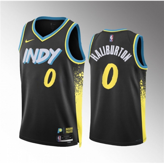 Men's Indiana Pacers #0 Tyrese Haliburton Black 2023-24 City Edition Stitched Basketball Jersey - Ujersey