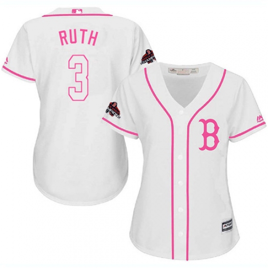 Women's Majestic Boston Red Sox #3 Babe Ruth Authentic White Fashion 2018 World Series Champions MLB Jersey - Ujersey
