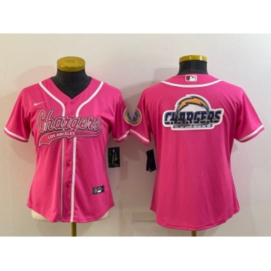 Women's Los Angeles Chargers Pink Team Big Logo With Patch Cool Base Stitched Baseball Jersey - Ujersey