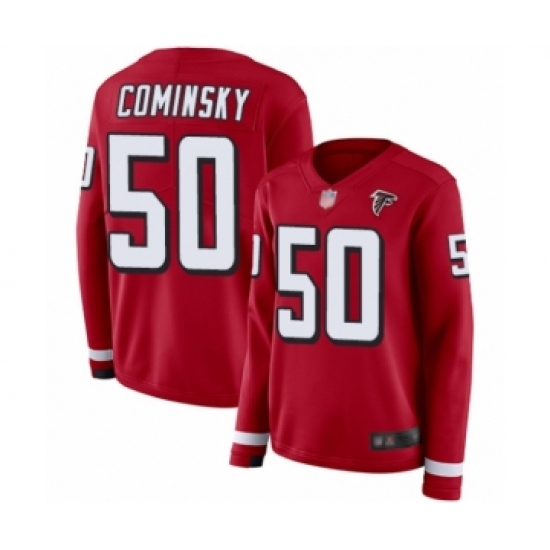 Women's Atlanta Falcons #50 John Cominsky Limited Red Therma Long Sleeve Football Jersey - Ujersey