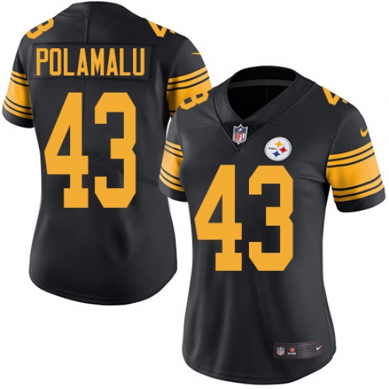 Women's Nike Pittsburgh Steelers #43 Troy Polamalu Limited Black Rush Vapor Untouchable NFL Jersey - Ujersey