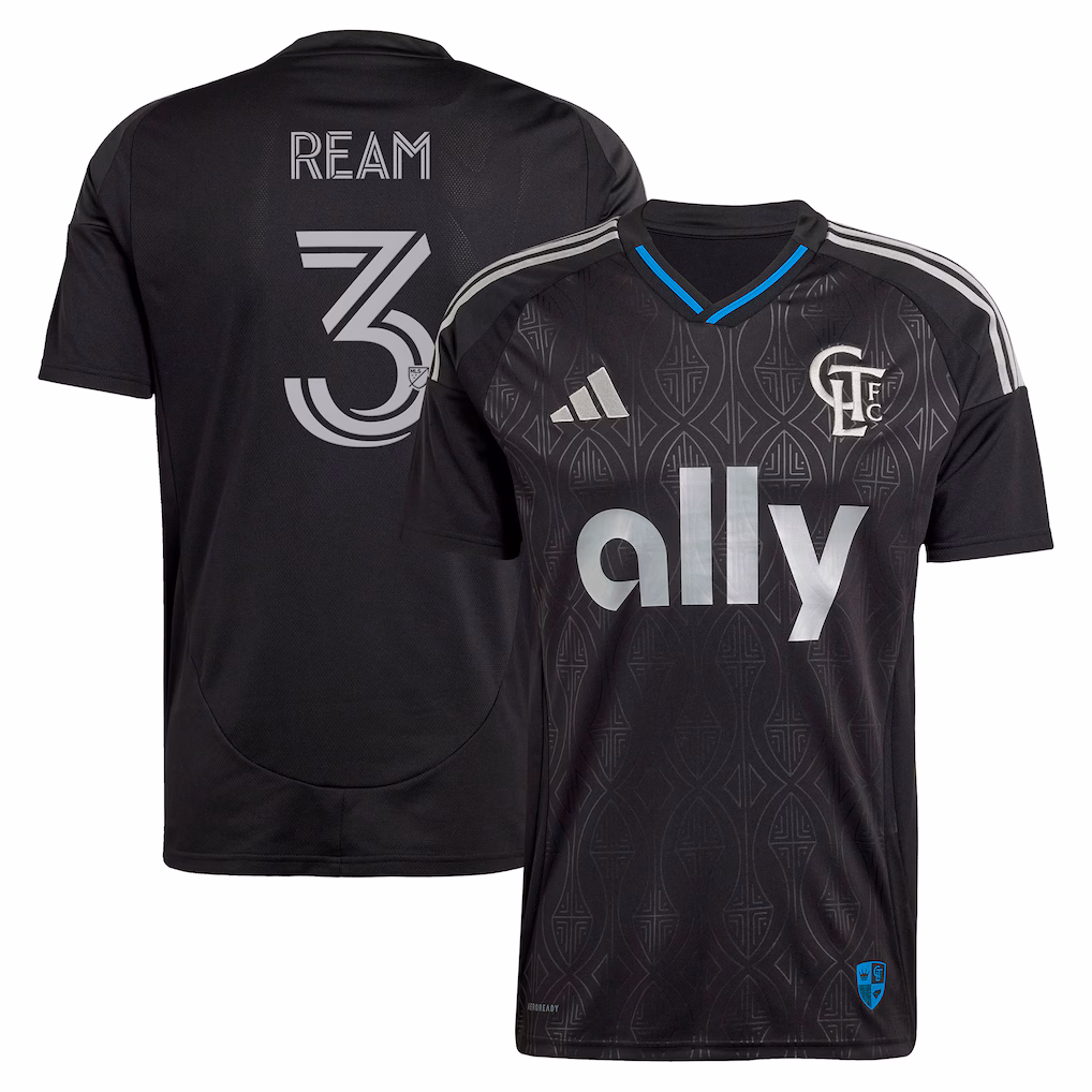 Men's Charlotte FC Tim Ream adidas Black 2025 Fortress Kit Replica Player Jersey - ujerseystore