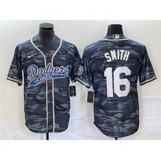 Men's Los Angeles Dodgers #16 Will Smith Gray Camo Cool Base Stitched Baseball Jersey - Ujersey