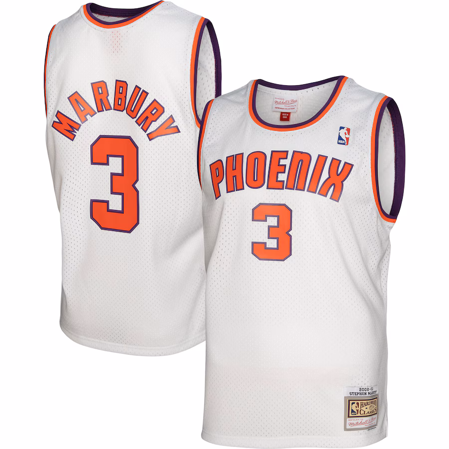Men's Phoenix Suns Stephon Marbury Mitchell & Ness White 2001/02 Hardwood Classics Swingman Jersey - Ujersey NHL