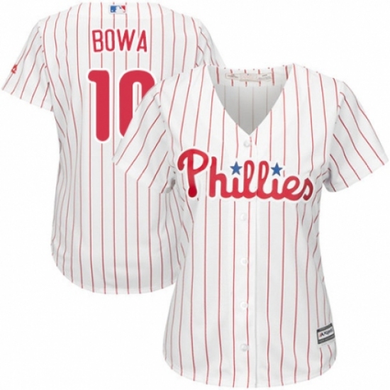 Women's Majestic Philadelphia Phillies #10 Larry Bowa Replica White/Red Strip Home Cool Base MLB Jersey - Ujersey