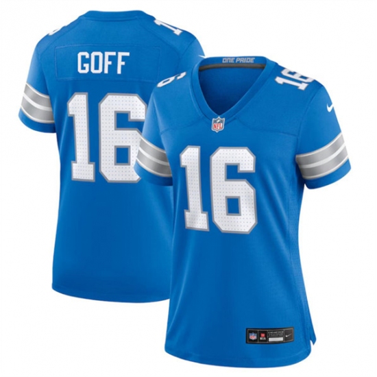 Women's Detroit Lions #16 Jared Goff Blue Stitched Jersey(Run Smaller) - Ujersey